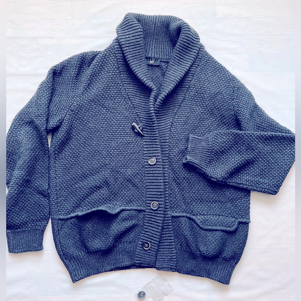 Dunhill London ALPACA Silk knitted Cardigan Sweater Shawl Collar ITALY men's XL
